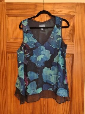 Simply Vera Vera Wang Blue Floral V-Neck Layered Camisole
